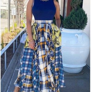 TOV Damsel in Distress Skirt Layered Plaid Flowing Maxi Large/XLarge